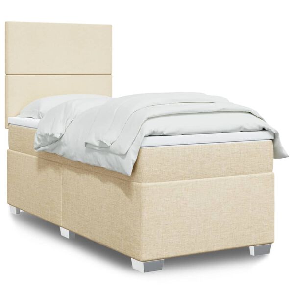 vidaXL Sommier &agrave; lattes de lit avec matelas Cr&egrave;me 90x200 cm Tissu