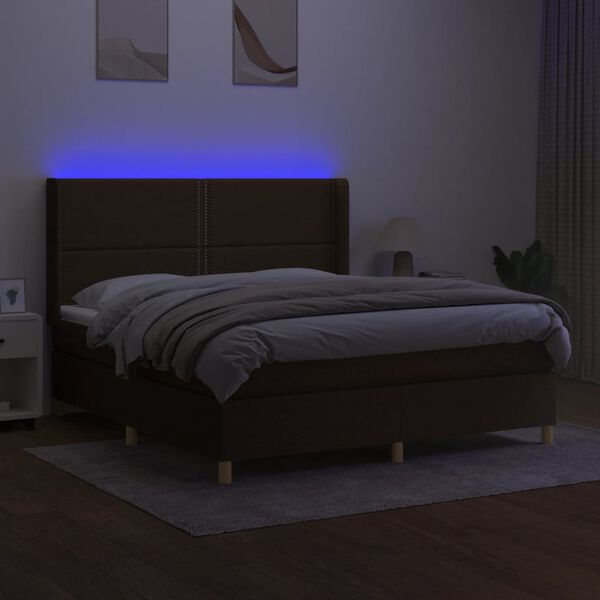 vidaXL Sommier &agrave; lattes de lit matelas et LED Marron fonc&eacute; 180x200cm