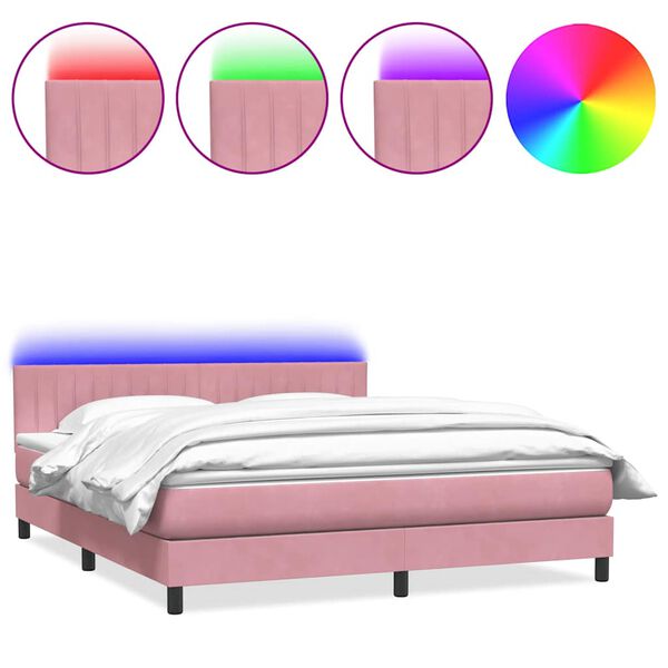 vidaXL Sommier &agrave; lattes de lit avec matelas et LED rose 180x210 cm velours