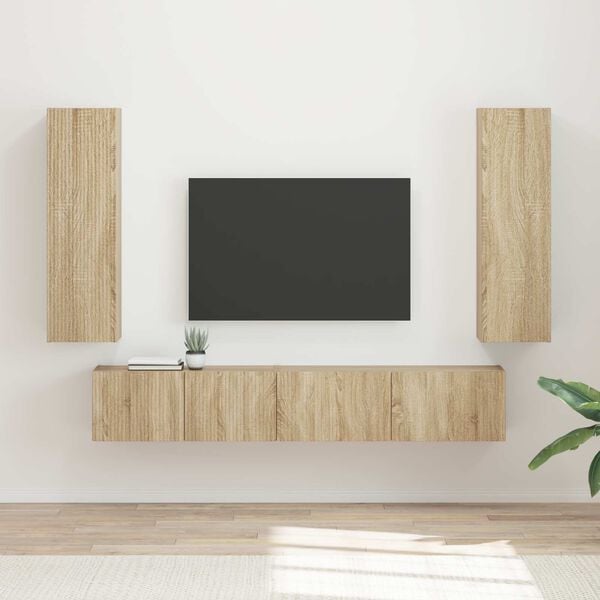 vidaXL Ensemble meuble TV 3 pcs Ch&ecirc;ne Sonoma Bois d'ing&eacute;nierie