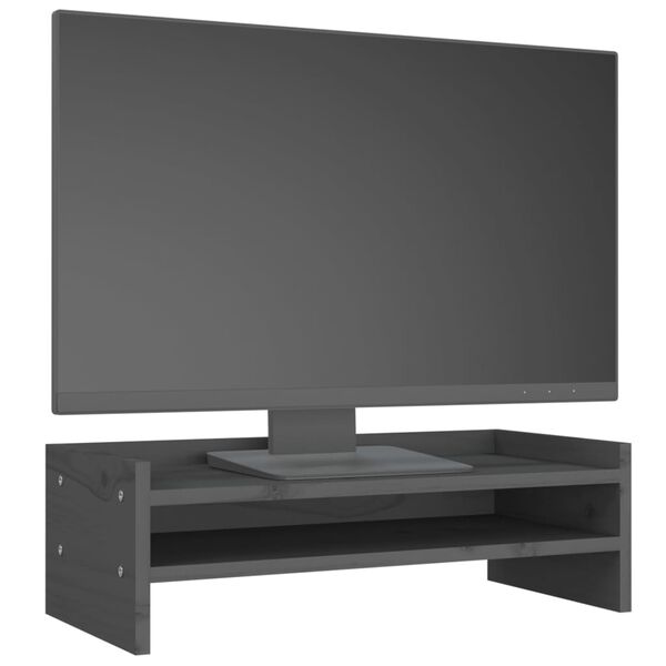 vidaXL Support de moniteur Gris 50x24x16 cm Bois de pin solide