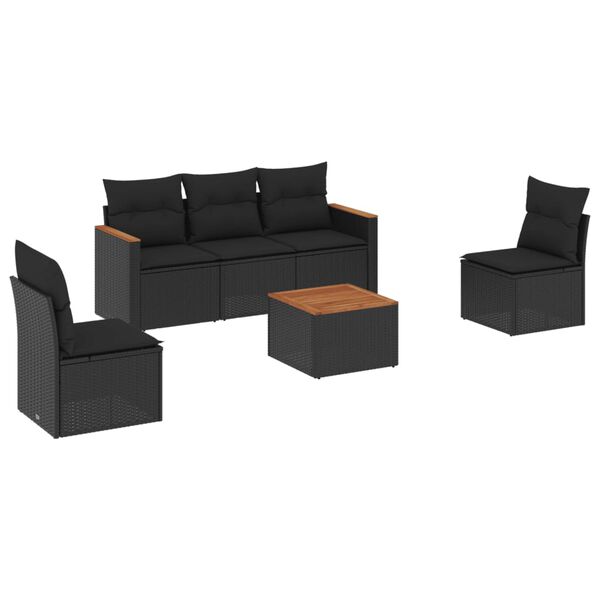 vidaXL Salon de jardin 6 pcs avec coussins noir r&eacute;sine tress&eacute;e