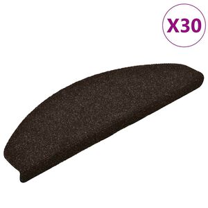 vidaXL Tapis d'escalier auto-adh&eacute;sifs 30 pi&egrave;ces 65 x 21 x 4 cm Marron fonc&eacute; Demi-rond Grand