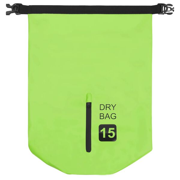 vidaXL Sac sec avec fermeture éclair Vert 15 L PVC