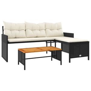 vidaXL Canap&eacute; de jardin avec table et coussins en forme de L noir