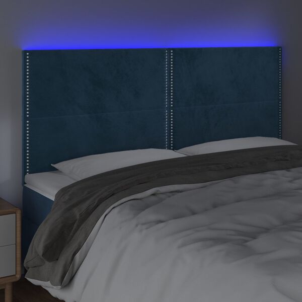 vidaXL T&ecirc;te de lit &agrave; LED Bleu fonc&eacute; 180x5x118/128 cm Velours