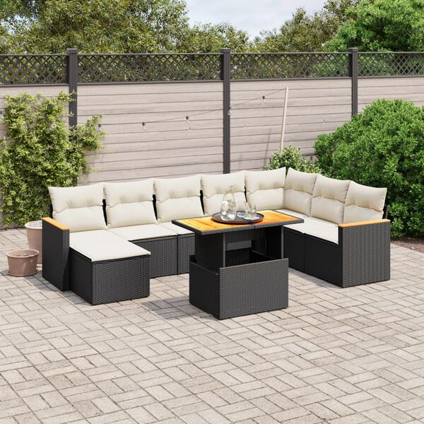 vidaXL Salon de jardin 9 pcs avec coussins noir r&eacute;sine tress&eacute;e