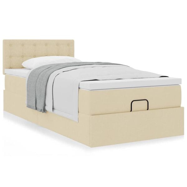 vidaXL Cadre de lit ottoman avec matelas cr&egrave;me 90x190 cm tissu