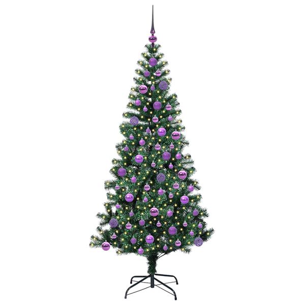 vidaXL Sapin de Noël artificiel pré-éclairé Vert 180 cm PVC et métal