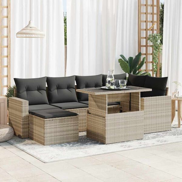vidaXL Salon de jardin avec coussins 7 pcs gris clair r&eacute;sine tress&eacute;e