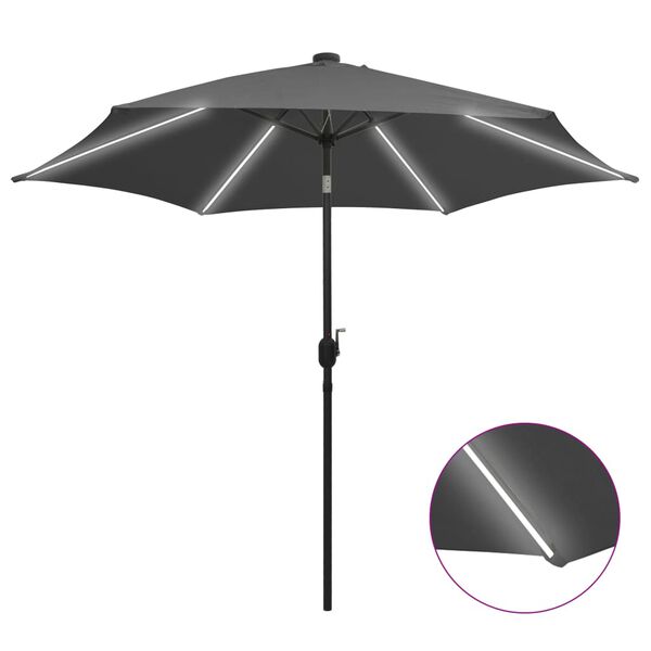 vidaXL Parasol de jardin et lumi&egrave;res LED m&acirc;t en aluminium anthracite