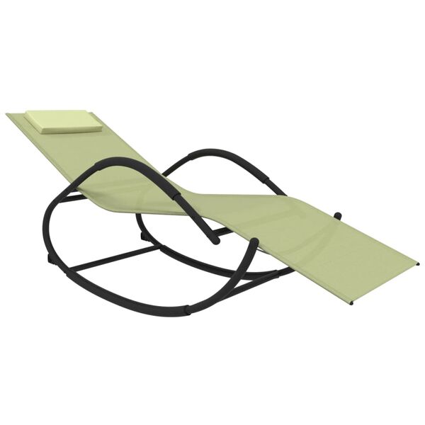 vidaXL Chaises longues &agrave; bascule lot de 2 cr&egrave;me acier et textil&egrave;ne