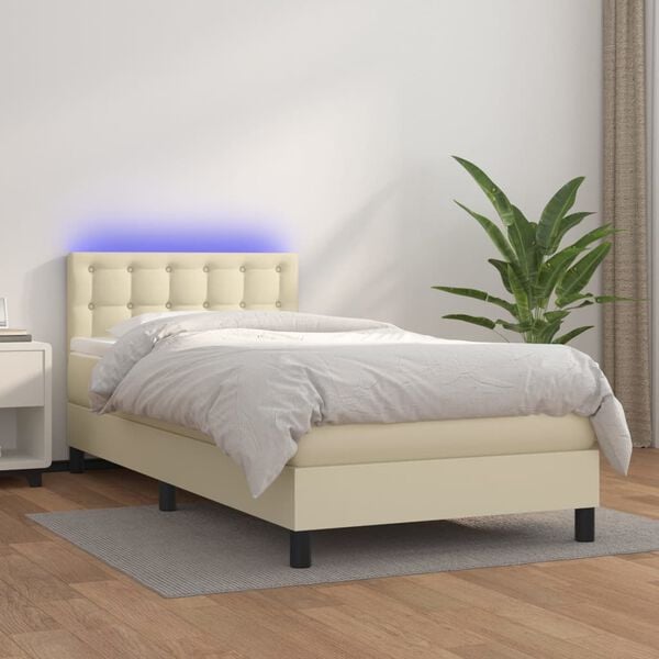 vidaXL Sommier &agrave; lattes de lit avec matelas et LED Cr&egrave;me 90x190cm