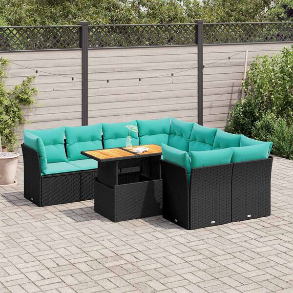vidaXL Salon de jardin 9 pcs avec coussins noir r&eacute;sine tress&eacute;e