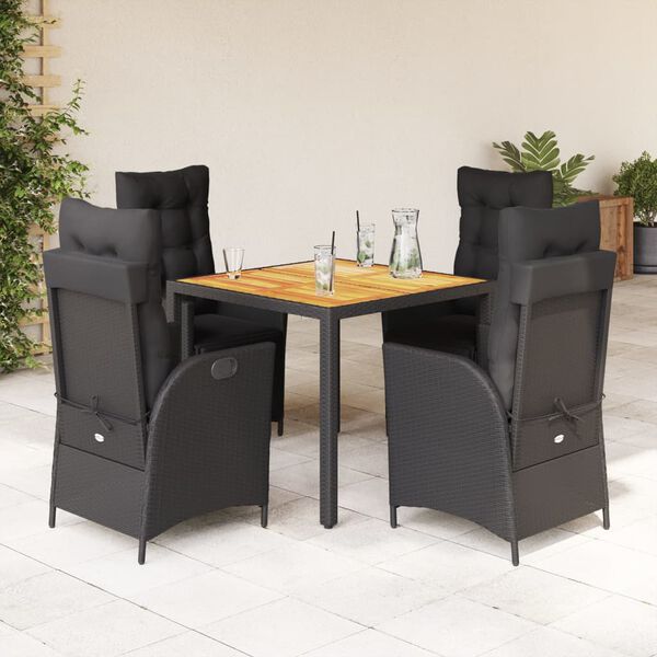 vidaXL Ensemble &agrave; manger de jardin coussins 5pcs Noir R&eacute;sine tress&eacute;e