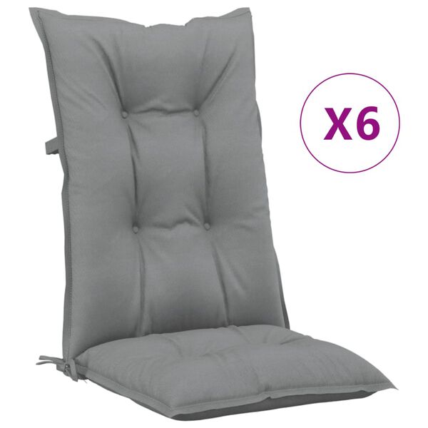 vidaXL Coussins de chaise de jardin &agrave; dossier haut lot de 6 gris tissu