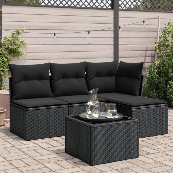 vidaXL Salon de jardin 5 pcs avec coussins noir r&eacute;sine tress&eacute;e