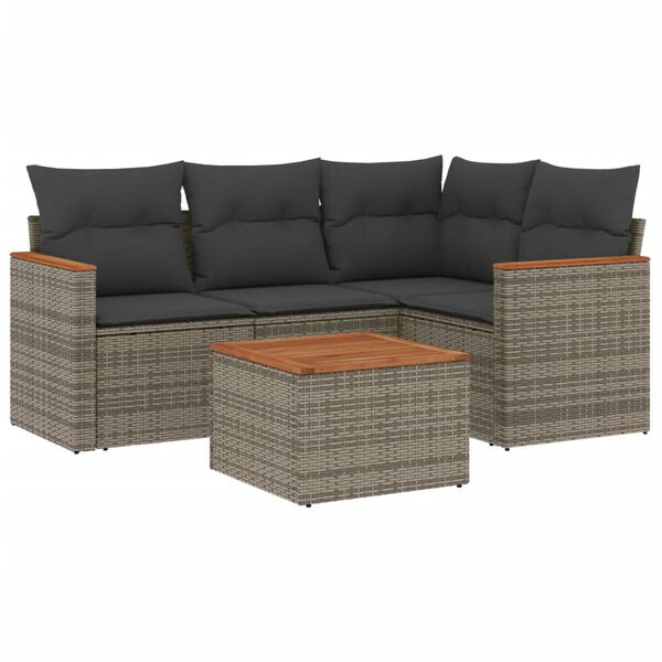 vidaXL Salon de jardin 5 pcs avec coussins gris r&eacute;sine tress&eacute;e