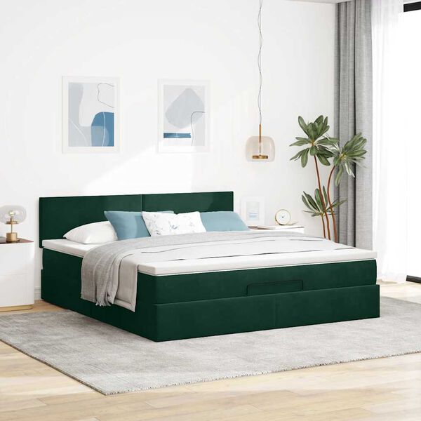 VidaXL Cadre de lit ottoman avec matelas vert fonc&eacute; 180x200 cm velours