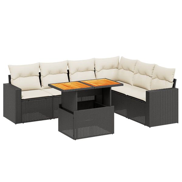 vidaXL Salon de jardin 7 pcs avec coussins noir r&eacute;sine tress&eacute;e
