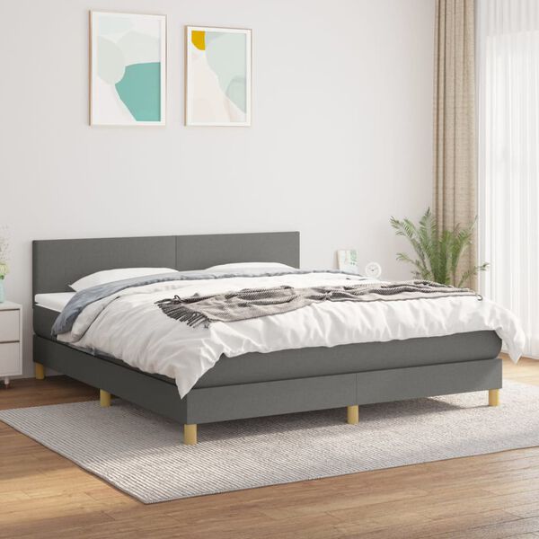 vidaXL Sommier &agrave; lattes de lit avec matelas Gris fonc&eacute; 160x200cm Tissu