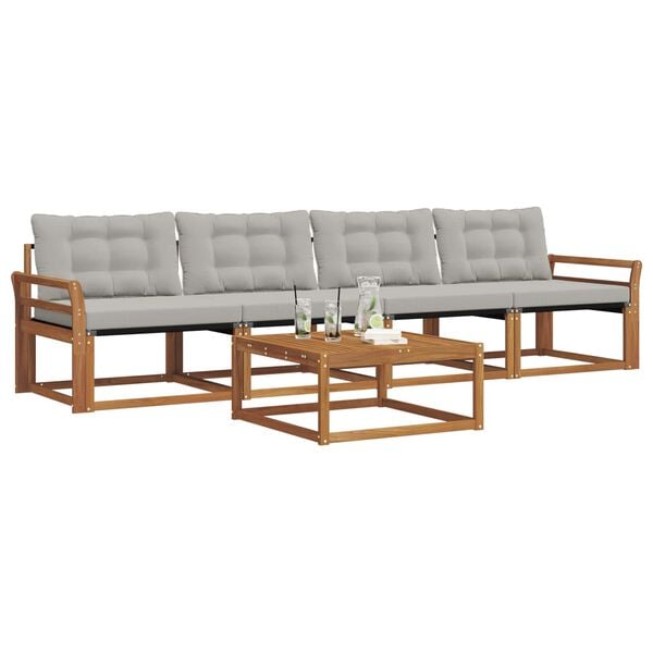 vidaXL Ensemble de canap&eacute;s d'ext&eacute;rieur 5 pcs Gris Naturel et Clair