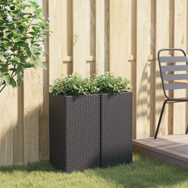 vidaXL Jardini&egrave;res 2 pcs noir 30x30x60 cm r&eacute;sine tress&eacute;e