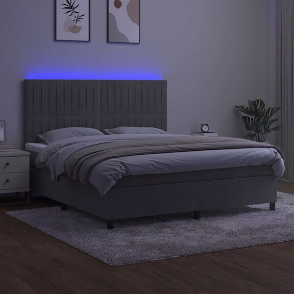 vidaXL Sommier &agrave; lattes de lit matelas et LED Gris clair 180x200 cm