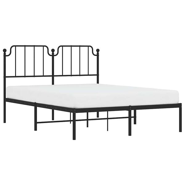 vidaXL Cadre de lit m&eacute;tal sans matelas avec t&ecirc;te de lit noir 135x190cm