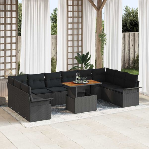 vidaXL Ensemble de canap&eacute; de jardin 11 pcs Noir Poly rotin