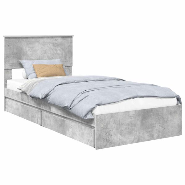 vidaXL Lit de Rangement Gris b&eacute;ton 90 x 200 cm Bois d'ing&eacute;nierie