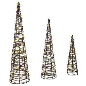 vidaXL Sapin de No&euml;l 3 pc Blanc chaud 20 x 20 x 80 cm Rotin 90 LED