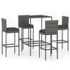 vidaXL Ensemble de bar de jardin 5 pcs et coussins R&eacute;sine tress&eacute;e Gris
