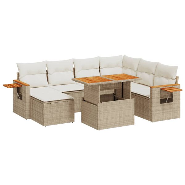 vidaXL Salon de jardin avec coussins 8 pcs beige r&eacute;sine tress&eacute;e