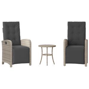 vidaXL Ensemble de bistro 3 pcs et coussins gris clair r&eacute;sine tress&eacute;e