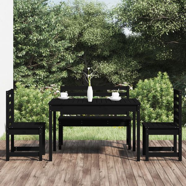 vidaXL Ensemble à manger de jardin 4 pcs noir bois massif de pin