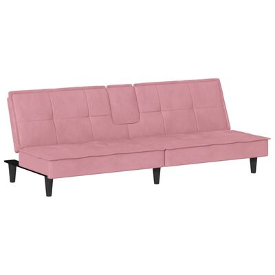 vidaXL Canapé-lit avec porte-gobelets rose velours