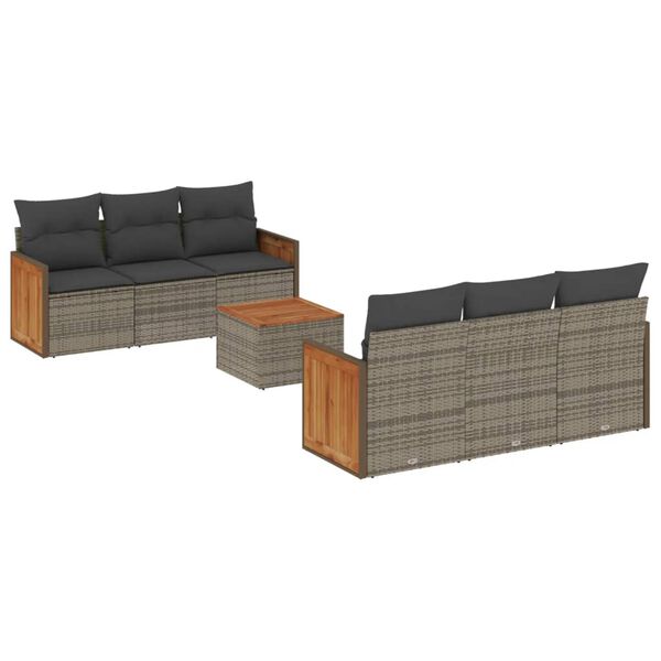 vidaXL Salon de jardin avec coussins 7 pcs gris r&eacute;sine tress&eacute;e