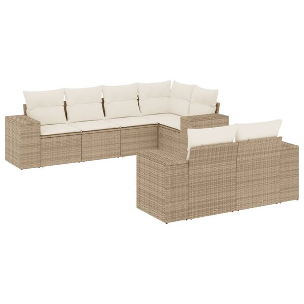 vidaXL Salon de jardin avec coussins 7 pcs beige r&eacute;sine tress&eacute;e