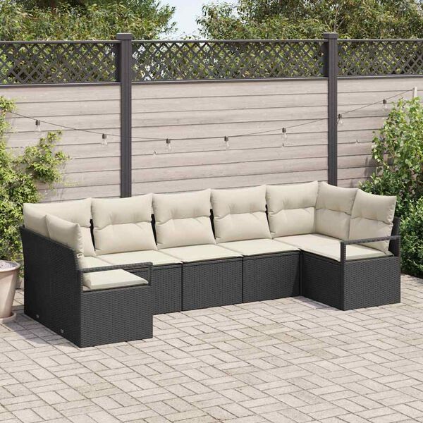 vidaXL Ensemble de canapé de jardin 7 pcs Noir et Blanc polyrotin