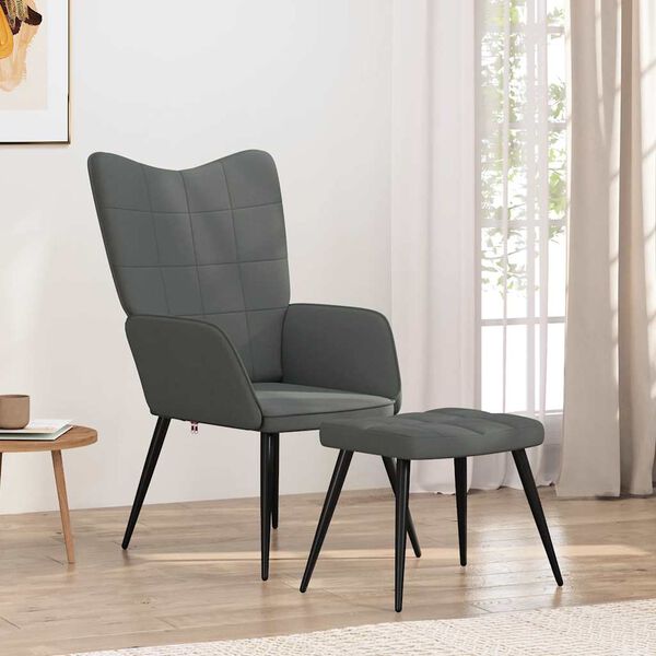 vidaXL Chaise de relaxation avec tabouret Gris fonc&eacute; Tissu