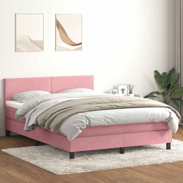 vidaXL Sommier &agrave; lattes de lit avec matelas et LED rose 160x220 cm velours