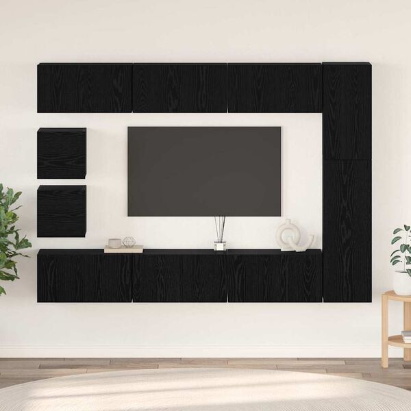 vidaXL Ensemble meuble TV 10 pcs Ch&ecirc;ne noir Bois d'ing&eacute;nierie