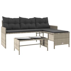 vidaXL Canap&eacute; de jardin et table et coussins en forme de L gris clair