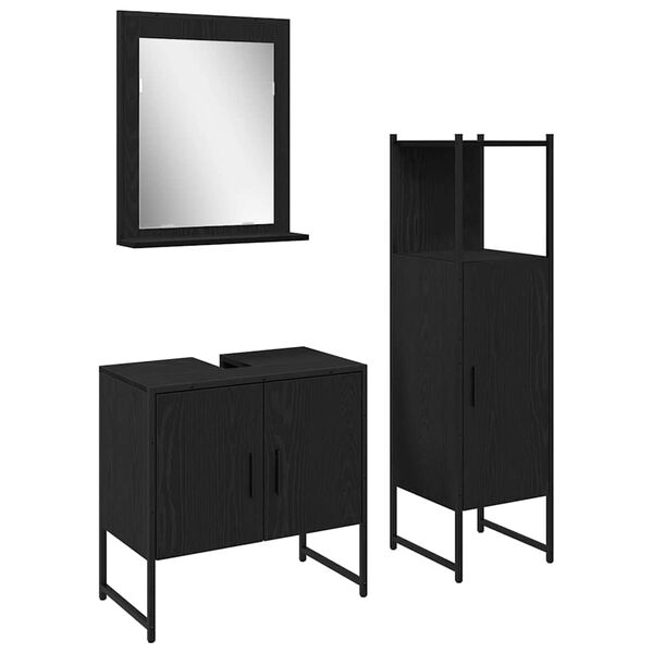 vidaXL Ensemble de mobilier de salle de bain avec &eacute;tag&egrave;re 3 pcs Noir
