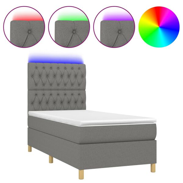 vidaXL Sommier &agrave; lattes de lit et matelas et LED Gris fonc&eacute; 80x200cm