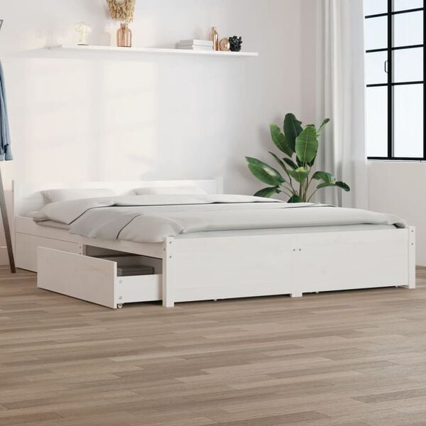 vidaXL Cadre de lit sans matelas avec tiroirs blanc 140x190 cm