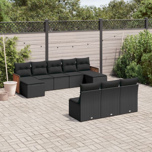 vidaXL Salon de jardin 10 pcs avec coussins noir r&eacute;sine tress&eacute;e
