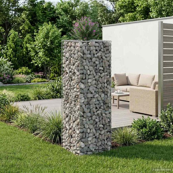 vidaXL Lit sur&eacute;lev&eacute; gabion Argent&eacute; 50 x 50 x 150 cm Acier galvanis&eacute;
