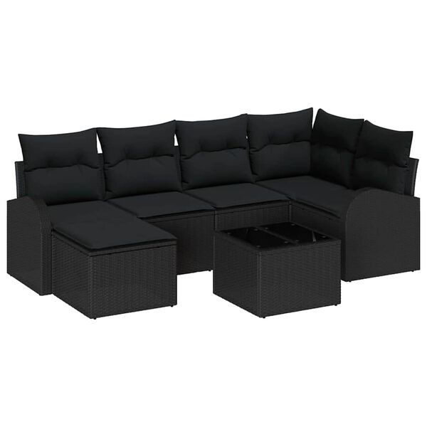 vidaXL Ensemble de Canapés avec coussin 7 pcs Noir polyrotin
